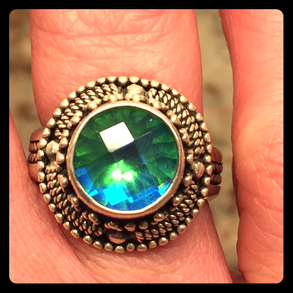 Beautiful mystic topaz in sterling silver setting